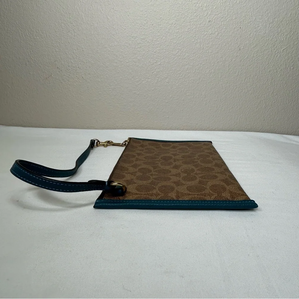 Coach Day Wristlet In Signature‎ Coated Canvas And Refined leather Teal Trim